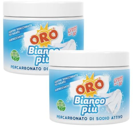 Oro Bianco Più Percarbonato di Sodio attivo additivo smacchiante per bucato igienizzante attivo già a 30°- 2 confezioni da 500 grammi