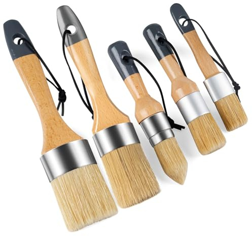 Mister Rui Chalk Paint Brushes Set of 5, Oval Natural Bristles Brush, Chalk Paint Brush, Wax Brushes Perfect for Furniture Painting or Renovating