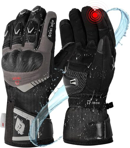 RIDEIRON Guanti Moto Uomo Invernali, Impermeabili, Touchscreen e con Protezione, Guanti Riscaldati 3M per Inverno e Moto (nero, M) (nero, L)