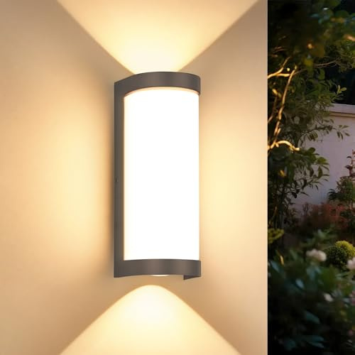 YindaLux 24W LED Aussenlampe Wand, IP65 Wasserdichte 2700LM wandleuchte Innen/Außen, 3000K Warmweiß Modern Außenlampe, Aluminium Außenwandleuchten für Terrasse, Eingang, Flur, Anthrazit