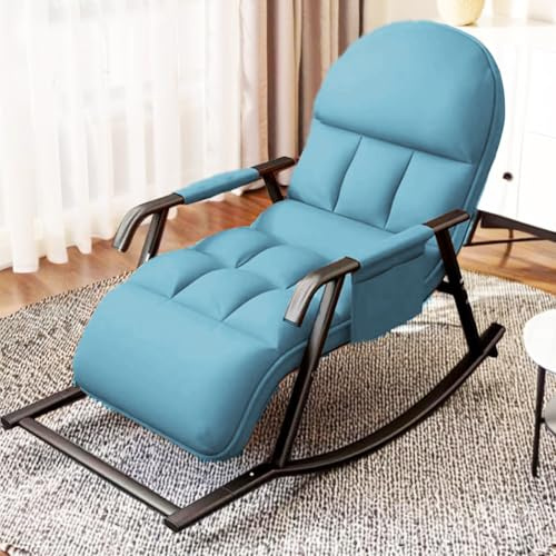 TerraVibe Schaukelstuhl mit Fußstütze, Schaukelsessel mit Klappbarer Rückenlehne, Schaukelstuhl Wohnzimmer bis 150 kg, Verstellbarer schaukelstuhl für Wohnzimmer Schlafzimmer Balkone (Blau)