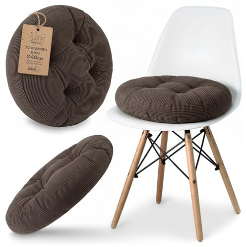 Sitzkissen Rundes Sitzpolster 40 cm aus Cord waschbar – Stuhlkissen & Bodenkissen Sitzpolster Stuhlauflage für Esszimmer Wohnzimmer Küche Sitzbank & Hocker Braun