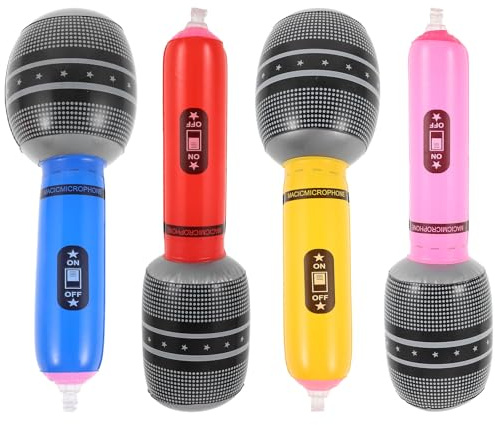 TOYANDONA Lot de 4 Microphones Jouets Gonflables en PVC Rouge Bleu Rose et Jaune – Microphones Interactifs pour Fête Musicale Accessoires Amusants pour Spectacles et Séances Photo