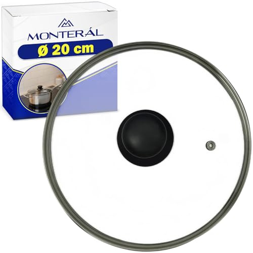 Tapa de Cristal para Sartenes y Cacerolas Ø 20 cm - Tapa Sartene y Olla de Cristal Templado con Borde de Acero Inoxidable - MONTERAL