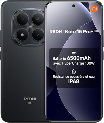 XIAOMI Smartphone Redmi Note 15 Pro+ 5G NFC, 12+256GB, Nero, IP68, 6,83, Snapdragon 7s Gen 4, Fotocamera 200 MP, Ricarica Rapida 100 W, Batteria 6.500 mAh, con Caricatore