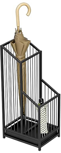 SINBINTA Metal Umbrella Stand, Umbrella Holder with Removable Drip Tray | Square Umbrella Storage Stand Rack, Walking Stick Holder Organizer for Hallway Entryway (Small, Black)