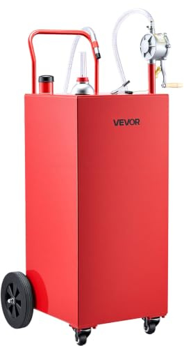 VEVOR Carro de Combustible de 189,3 L con Depósito de Gasolina y Diésel, Tanque de Combustible con 4 Ruedas, Bomba Manual de Trasvase Bidireccional, Acero al Carbono, para Garaje, Granja y Exterior