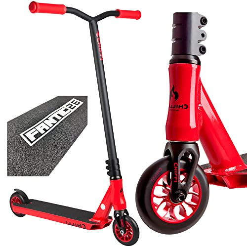 CHILLI Pro Scooter Patinete profesional para acrobacias, de 110 mm + extremos de barra Odi + pegatinas F26, Fire Rot + Odi