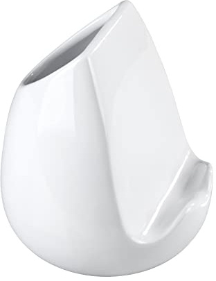 WENKO Utensilo mit Tablethalter - Küchen-Utensilienhalter mit Tablet- und Kochbuchständer, Keramik, 15 x 16.5 x 14.5 cm, Weiß