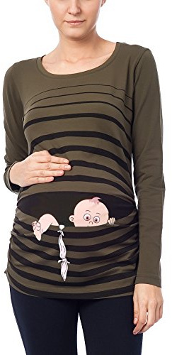 Baby flykt – roligt roligt sött mammamode med motiv för graviditeten mammaskjorta t-shirt graviditetsskjorta, långärmad, kaki, S