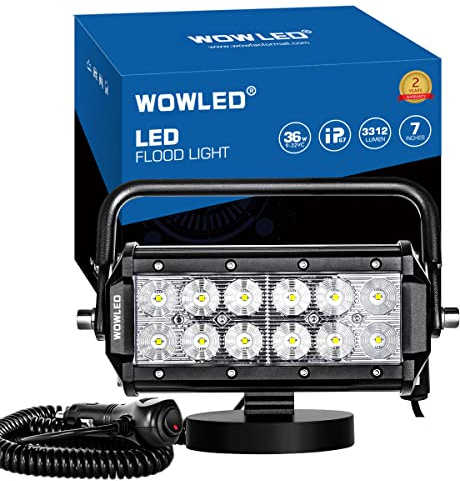 WOWLED Tragbare 36-W-Flutlicht-Scheinwerfer, Magnetfuß, LED-Lichtleiste, Offroad-Fahren, Arbeitslampe, Bar, Flutlicht für LKW, Auto, Boot, 4x4, Campinglicht-Lampe, 12/24 V