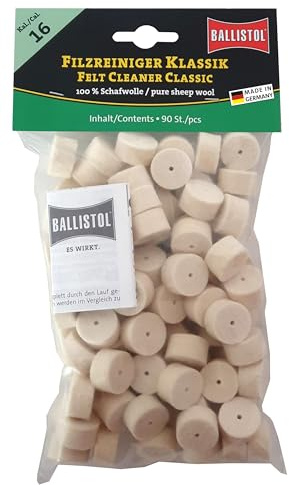 BALLISTOL 23246 Filzreiniger Klassik, Kal 16, 100% Schafwolle, 90 Stück | Laufreinigungsfilze, für Gewehr, ohne Füll- und Hilfsstoffe