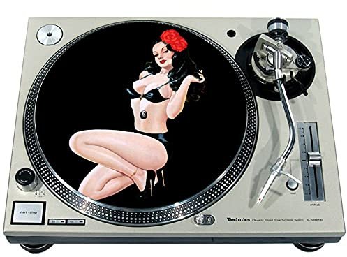 Slipmatta halkmatta repdyna filt för alla 30 cm LP DJ vinyl skivspelare anpassad grafisk – Pin-up Girl 5 – BK