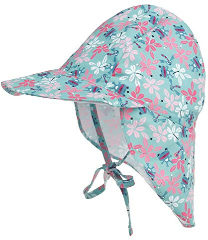 Happy Cherry – skärmmössa med nackskydd, strandhatt, mössa för barn, pojkar, flickor, unisex, knytband, solskydd, UV-skydd, bindemössa, babymössa, andas, snabbtorkande – 0–5 år, Blå – blomtryck, Größe