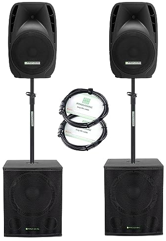 Pronomic 218S-215A Impianto PA Attivo - set PA attivo con 2x subwoofer da 18 e 2x satelliti da 15 - 1000 watt potenza totale (RMS) - include tubi distanziatori e cavi da 2,5 m