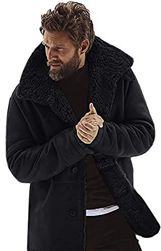 WMOFC Herren Vintage-Schaffell-Lederjacke Shearling Kaschmir Faux Lammfell-Jacken-Kaschmir-Wolle-Schaffell-Mantel,03,XXL