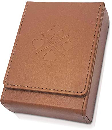 Luck Lab Single Deck Leather Playing Card Case/Holder - Fits Poker and Bridge size cards (Brown)