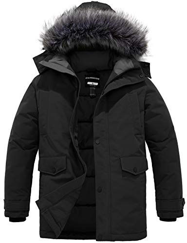 CHIN·MOON Giacca Caldo Antivento Invernale Cappotto con Cappuccio in Pelliccia Giubbotto Spesso Media Lunghezza Parka Impermeabile Outdoor Uomo Nero S