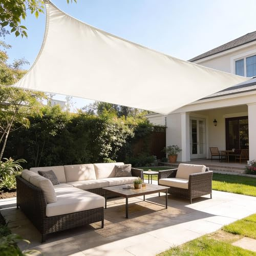 HAIKUS Sonnensegel Wasserdicht Rechteckig 4x5m Sonnenschutz Wasserabweisend Premium PES Polyester mit UV Schutz für Balkon Garten Terrasse Creme