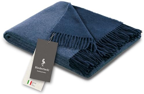 biederlack® samt weiche Kuscheldecke Wool-Mix Jeans-Marine I aus Wolle & Kaschmir I GRS Zertifiziert I Plaid in 130x170 cm | geeignet als Tagesdecke & Sofa-Decke | Wohndecke in top Qualität