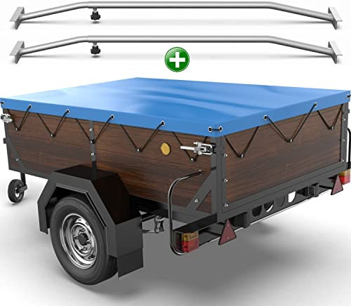 Tarpofix® Anhängerplane 160x115 cm + 2X Planenbügel | Anhänger Plane Flachplane aus PVC PLANENMATERIAL | Verstärkte HP DDR Anhänger Plane für Diverse PKW Hänger | Abdeckplane + Flachplanenbügel