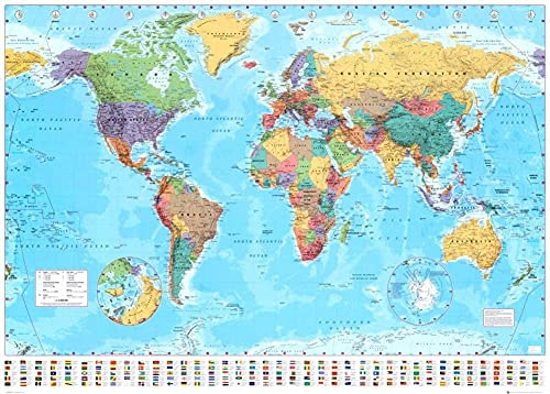 Hyper Mart World map XXL poster in giant format with flags & banners (140x100cm)