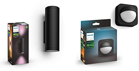 Philips Hue White & Col. Amb. LED Außenwandleuchte Appear, Schwarz, kompatibel mit Amazon Alexa (Echo, Echo Dot) + Bewegungssensor für den Aussenbereich, integrierter Tageslichtsensor, schwarz