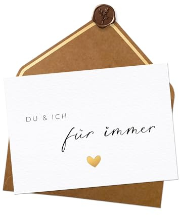 JoliCoon Du und Ich für immer, Wachssiegel, A6 mit Naturkuvert und | 400g strukturiertes Designerpapier, Goldveredelung, Platz für persönliche Worte