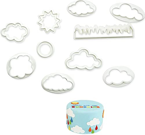 Moldes de Nubes,10 PCS Cortadores de Nubes para Decoración de Tartas Cortador de Fondant Plástico Cortador de Galletas de Nube Herramientas de Fondant para Hornear Pasteles Galletas Niños Bricolaje