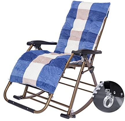 HDHXT Plegable Sillas Mecedora con Respaldo Alto, Portátil Sillón Tapizado con Apoyabrazos, Estructura De Sillón Balancín para Camping Pesca Playa, 6 Estilos (Color : Blue+White)