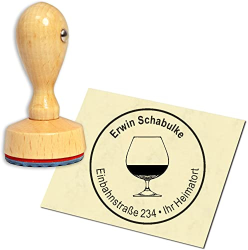 Stempel Adressstempel Holzstempel - Weinglas - rund ∅ 40mm personalisiert als Firmenstempel Namensstempel Bürostempel