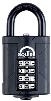 Squire Heavy Duty Padlock (CP40BLACK) - Toughest Steel Shackle - 4 Wheel 40mm Wide Combination Padlock (Black) - Alloy Steel for Corrosion Resistance - Weatherproof Lock for Home, School & Garage
