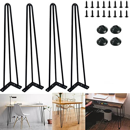 4x Haarnadel Tischbeine - Hairpin Legs Metall Schwarz 71cm - 3 Streben Ø 10mm - Robuste Stahl Möbelbein Haarnadelbeine Möbelfüße Tischkufen - für Esstisch Couchtisch Schreibtisch - 150kg Belastung