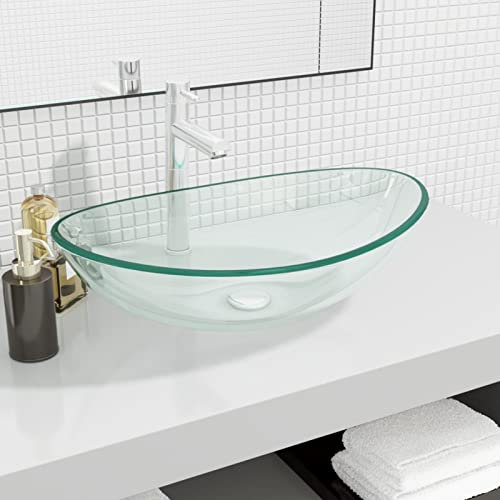 XIAOGUANG Waschbecken, Aufsatzwaschbecken, Waschtisch, Aufsatzwaschtisch, Wash Basin, Badmöbel, Bathroom Sink, Hartglas 54,5x35x15,5 cm Transparent