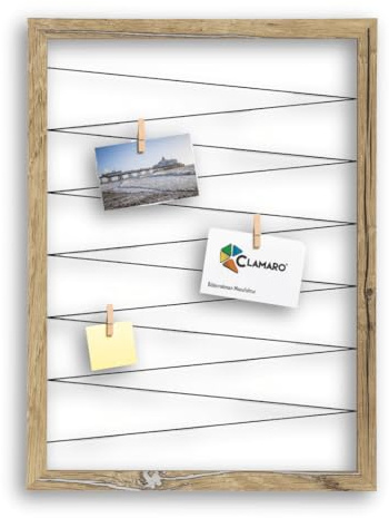 CLAMARO Bilderrahmen Collage Flex, 50 x 70 cm, Eiche Altholz Silber | MDF-Holzrahmen vollummantelt, vorgespannte Gummileine, Echtholz-Fotoklammern, Wandaufhänger, für Fotos, Postkarten, Notizen
