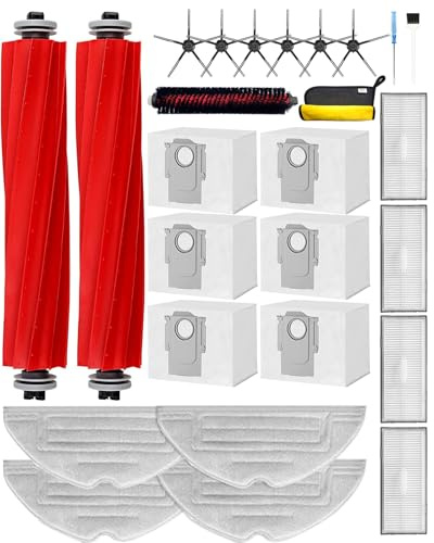 26 Stück Ersatzteile Set für Roborock S7 MaxV Ultra/S7 Max Ultra/S7 Pro Ultra: 2 Hauptbürste, 1 Selbstreinigende Bürste, 4 Wischtücher, 6 Seitenbürsten, 4 HEPA Filter, 6 Staubbeutel, 1 Putztuch