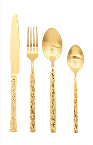 Besteck-Sets, 24-teilig, Vintage-Stein-Besteck-Set, 18/10 Edelstahl, europäisches Silberbesteck, Geschirr-Set, Matt-Gravur-Griff, Service-Besteck aus Edelstahl (Farbe: Gold)