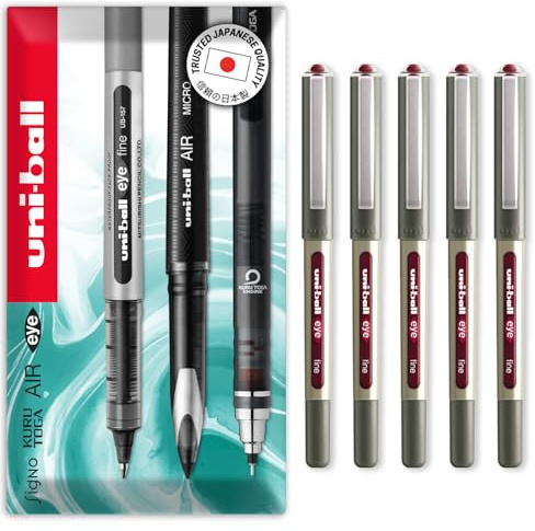 uni-ball EYE UB-157 Tintenroller, 0,7 mm Spitze, Rotwein, 5 Stück in Geschenkbox