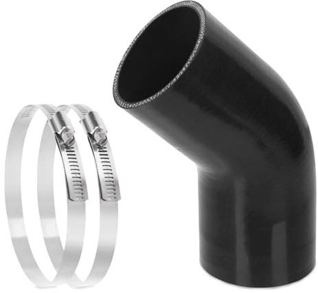 Glarks 45 Degree Elbow Silicone Hose, 3inch(76mm) ID 8inch(210mm) Length 4-Ply Reinforced High Performance Silicone Hose with 2Pcs 72-95MM Stainless Steel T-Bolt Clamp for Turbo, Intercooler