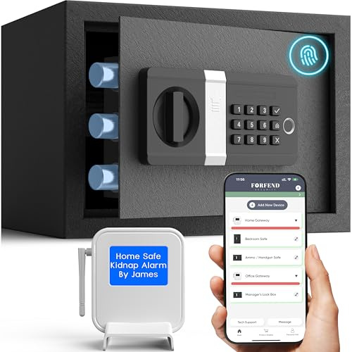FORFEND Cajas fuertes inteligentes para el hogar | Desbloqueo/alarma con aplicación WiFi Safe Box | Comando de voz, alarma de secuestro, detección de manipulaciones, modo congelado | Caja de seguridad