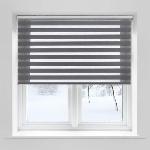 Thermorollo ohne Bohren 115 x 280 cm Sonnenschutz & Sichtschutz Zebrarollo Seitenzugrollo mit Klemmträger für Tür & Fenster, Dunkelgrau