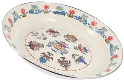Cabilock Plato Esmaltado Retro de Chino con Diseño Floral Plato de Frutas para Servir Snacks Postres y Comidas Casa