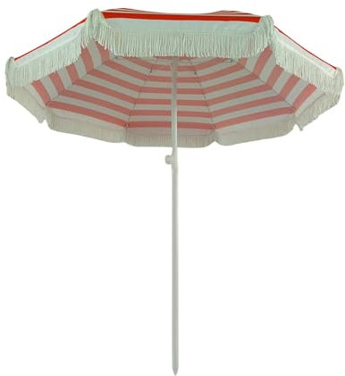 Zhixubah 1.8m Parasol De Table Exterieur Portable Parasol De Marché Inclinable Parasol À Frange Rayures Rouges Parasol De Plage Anti Vent Parasol De Terrasse Imperméable Pour Balcon Jardin Plage