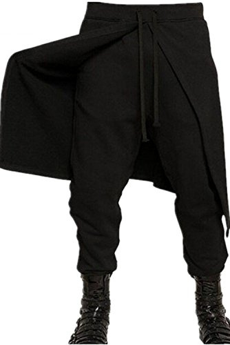 Cyborey - Pantaloni medievali da uomo, stile vichingo, rinascimentale, gotico, per cosplay, costume nero, con lacci, da pirata, Nero , L
