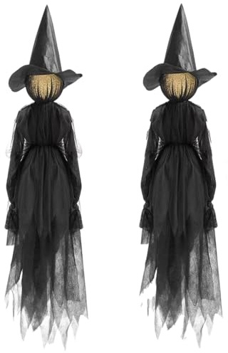 Halloween Deko Outdoor - Schrei Hexe mit Sound-Sensoren, Wasserdicht in großem Maßstab Halloween Hexe Deko für Garten Garten Außen Rasen Veranda mit Bewegungsmelder, 2 Stück