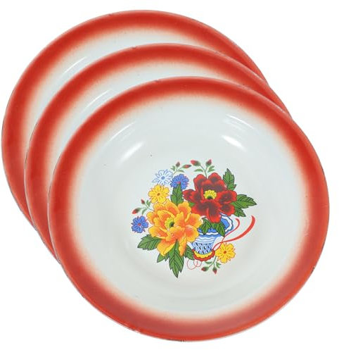 Cabilock Set di 3 Piatti Vintage in Smalto Fiori Piatti da Frutta Stile retrò Decorazione per La Casa per Uso in Ufficio E Ristorante