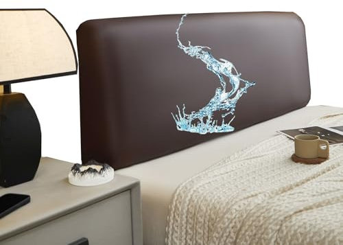 ZRCYXDW PU Leder Bettkopfteil Hussen, Wasserdicht Bett Kopfteil Bezug Elastischem Kopfteilbezug Weicher Kratzfest Kopfteil Schonbezug Protektor-dunkelbraun-120-140cm