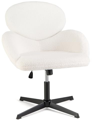 RELAX4LIFE Höhenverstellbarer Schminkstuhl, Drehstuhl mit Wippfunktion, gepolsterter Bürostuhl ohne Rollen, breiter Computerstuhl mit Rückenlehnen, robuster Stuhl aus Metall für Arbeitszimmer & Büro