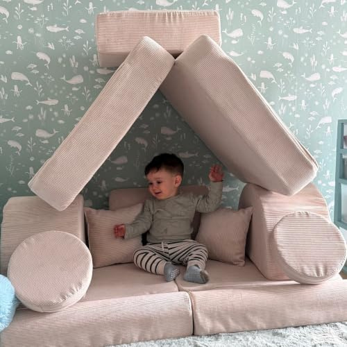 MEOWBABY Kindersofa – Spielsofa für Kinder – Weiche Klappsofa mit Schlaffunktion – Kuschelecke für Kinderzimmer, Cord, Ecru