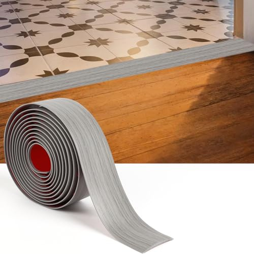 2 Inch x 20 Feet Floor Transition Strip Cover Strips, Self Adhesive Vinyl Flooring Transitions Flat Divider Strip for Floor Carpet,Threshold, Floor Tiles, Doorway and Gaps-Gray Wood Grain